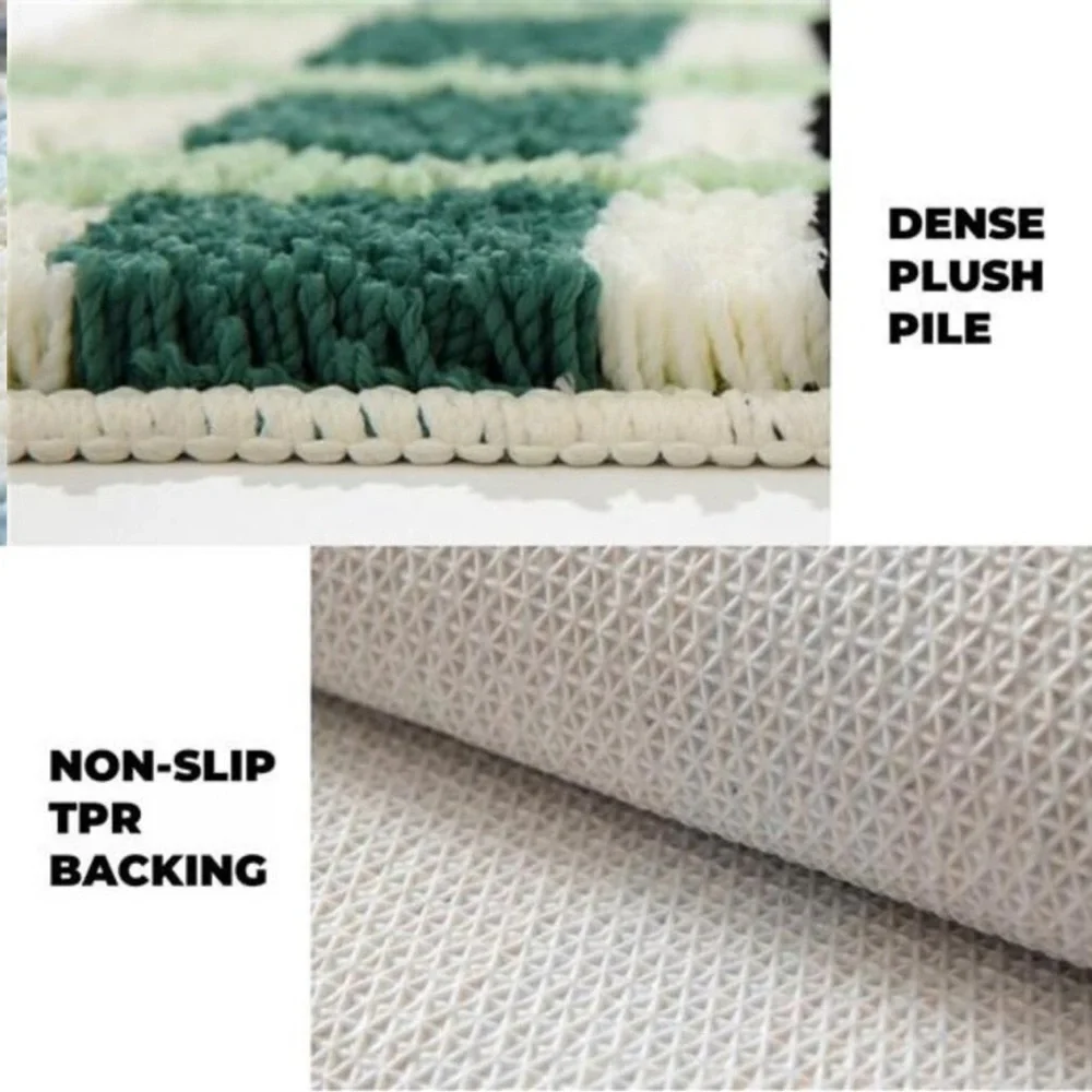 Green Checkered Bathroom Rug 24x16 Soft Absorbent Non Slip Washable Plush Bath